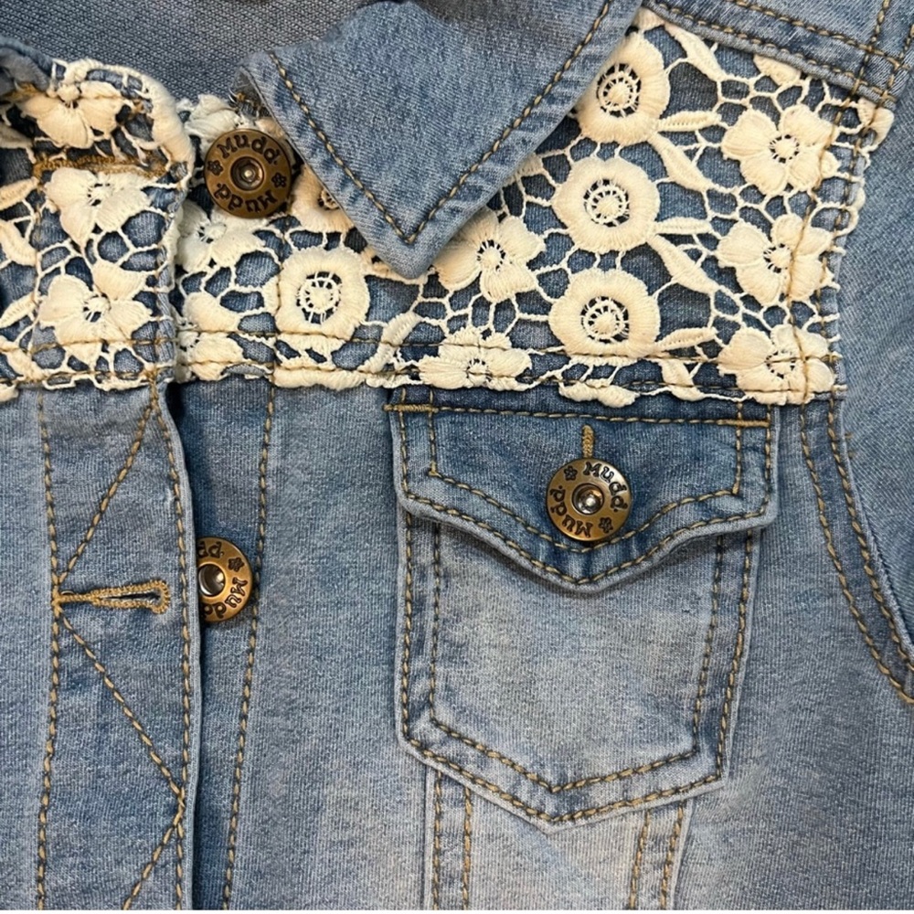SOLD- Mudd Denim Jean Jacket Blue Long Sleeve Girls Size 14 - Picture 2 of 7